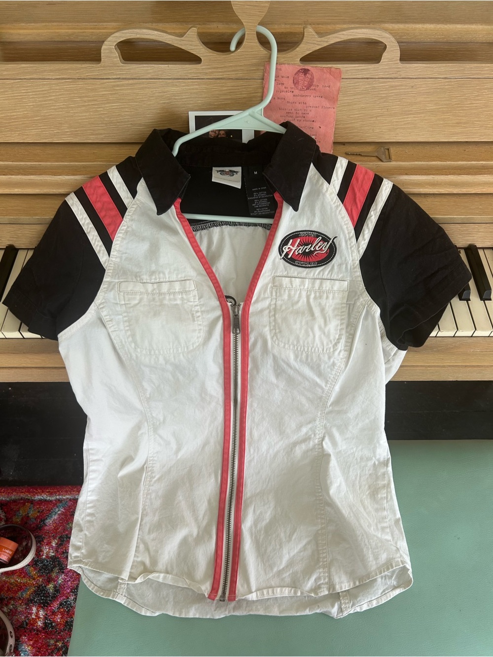 Harley-Davidson White, Black & Pink Girls' Zip-Front Racing Shirt